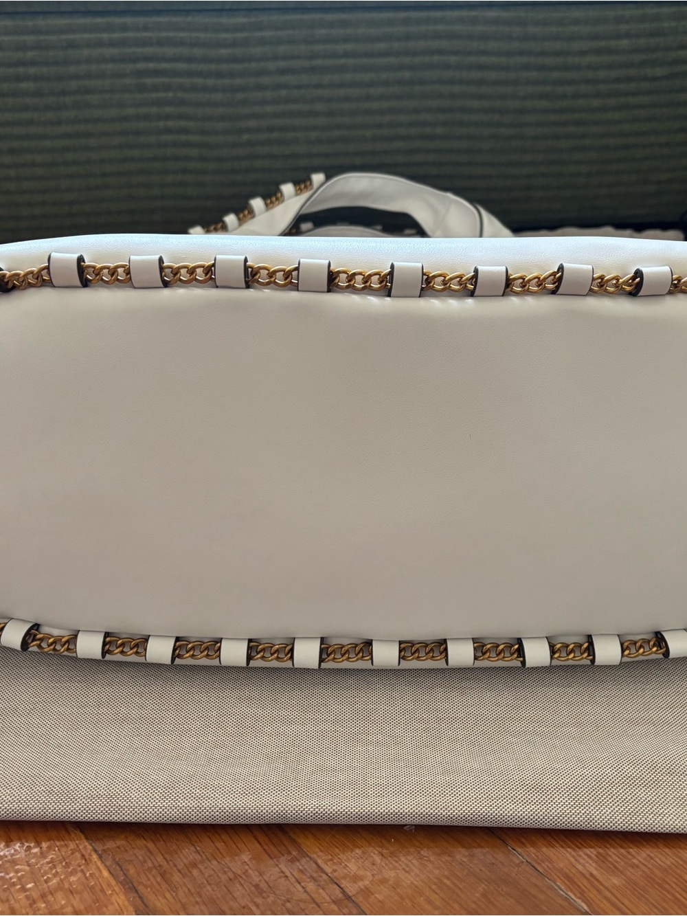 Donna Karan White Leather Shoulder Hobo with Gold-Trim Detail - Picture 4 of 15
